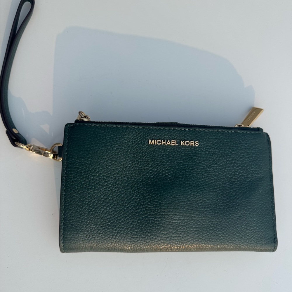 Michael Kors Dark Green Leather Wristlet